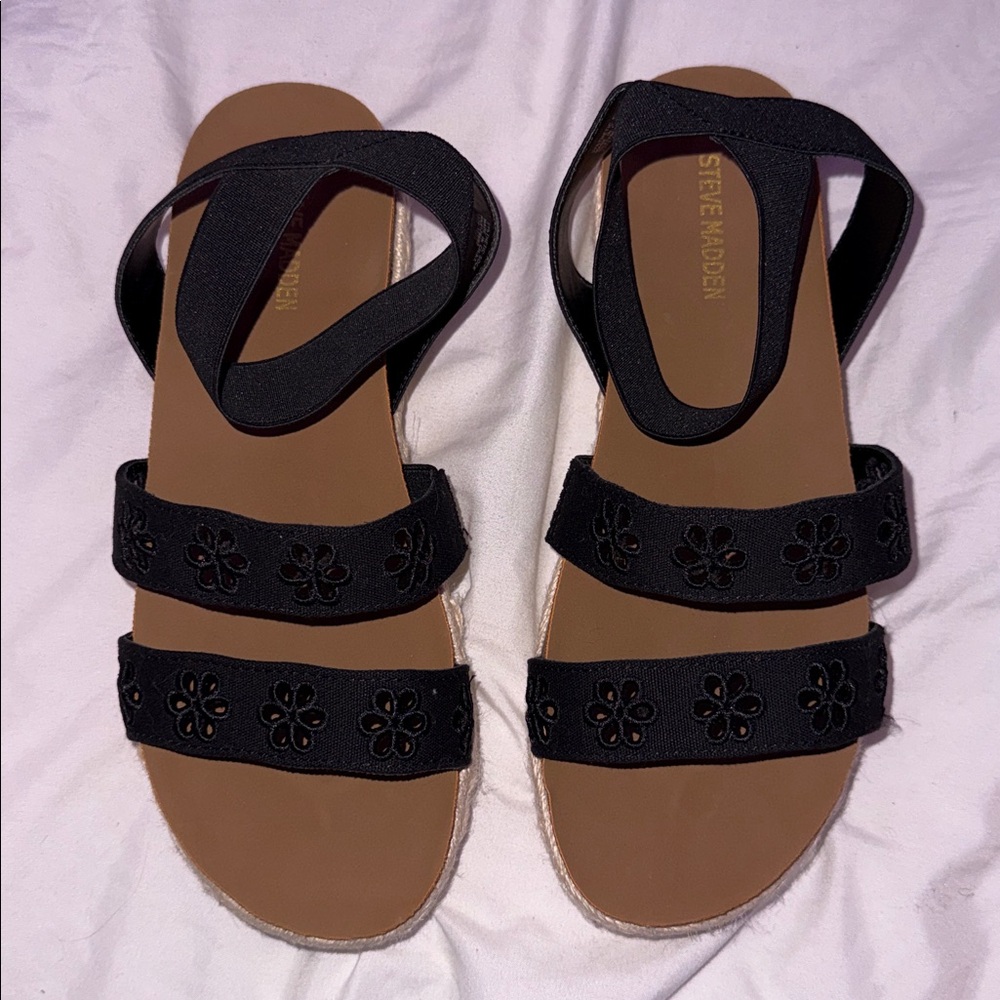Steve Madden Black Floral Strap Sandals
